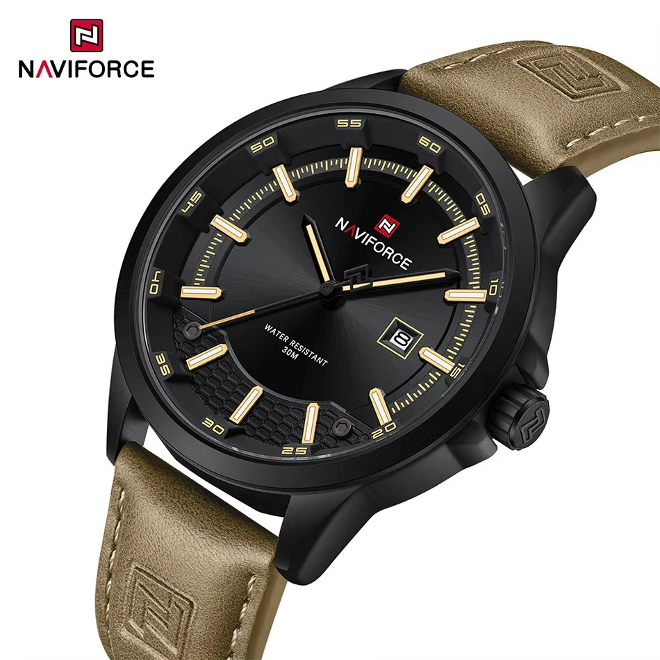 Picture of NAVIFORCE 9248 Men Watch Sport Wristwatch Top Brand Luxury Auto Date Silicone Leather Quartz Original Male Clock Gift &  Black