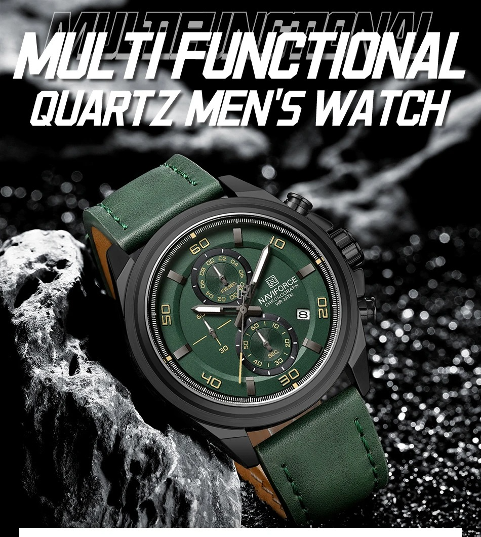 Picture of NAVIFORCE 8075 Casual Fashion Watches for Man Luminous  Date Display Genuine Leather Band Male Clock Relogios Masculino &  Black Green