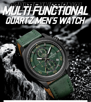 Picture of NAVIFORCE 8075 Casual Fashion Watches for Man Luminous  Date Display Genuine Leather Band Male Clock Relogios Masculino &  Black Green