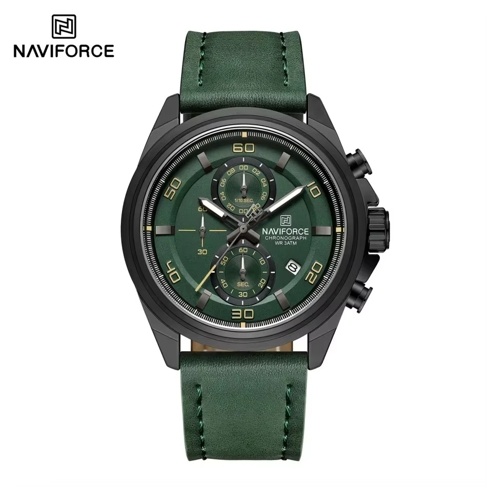 Picture of NAVIFORCE 8075 Casual Fashion Watches for Man Luminous  Date Display Genuine Leather Band Male Clock Relogios Masculino &  Black Green