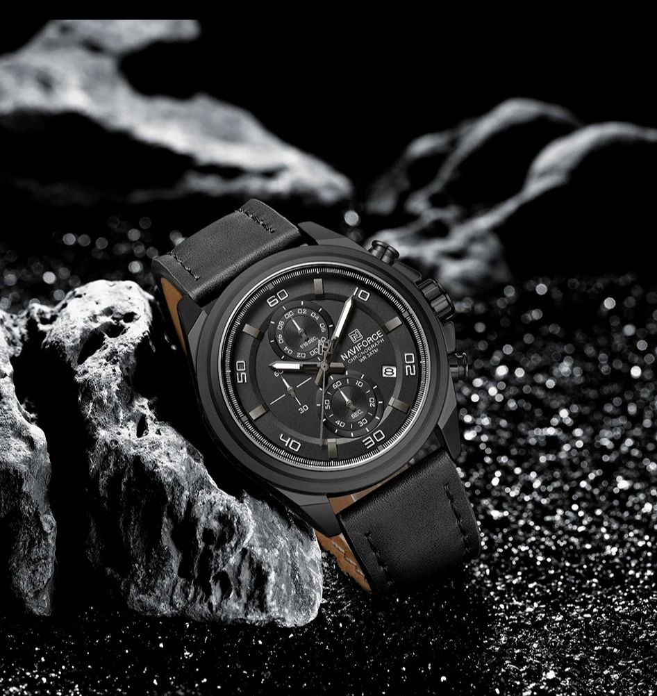 Picture of NAVIFORCE 8075 Casual Fashion Watches for Man Luminous  Date Display Genuine Leather Band Male Clock Relogios Masculino &Black