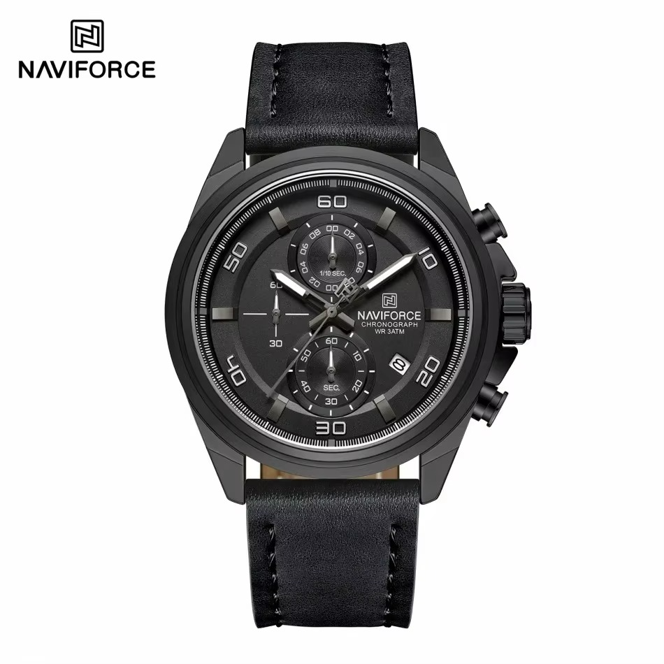Picture of NAVIFORCE 8075 Casual Fashion Watches for Man Luminous  Date Display Genuine Leather Band Male Clock Relogios Masculino &Black