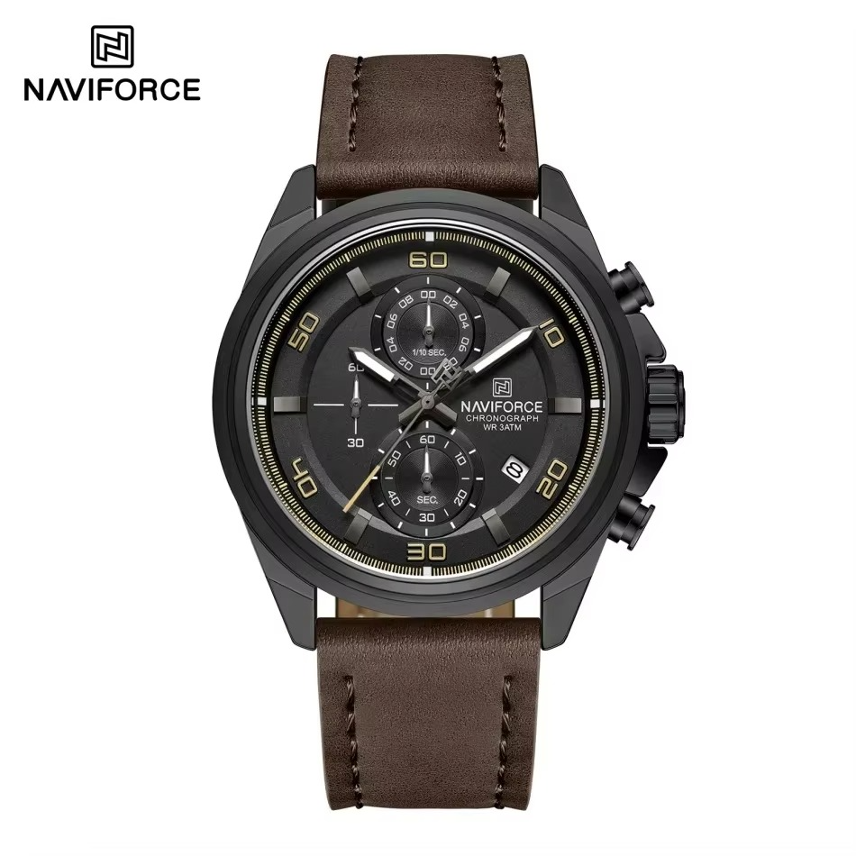 Picture of NAVIFORCE 8075 Casual Fashion Watches for Man Luminous  Date Display Genuine Leather Band Male Clock Relogios Masculino & Black Brown