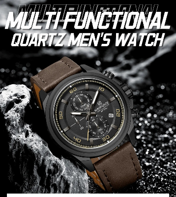 Picture of NAVIFORCE 8075 Casual Fashion Watches for Man Luminous  Date Display Genuine Leather Band Male Clock Relogios Masculino & Black Brown