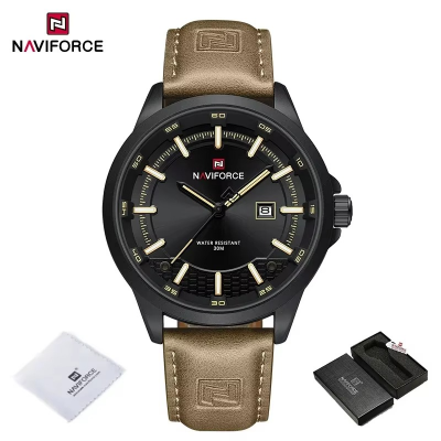 Picture of NAVIFORCE 9248 Men Watch Sport Wristwatch Top Brand Luxury Auto Date Silicone Leather Quartz Original Male Clock Gift &  Black Brown