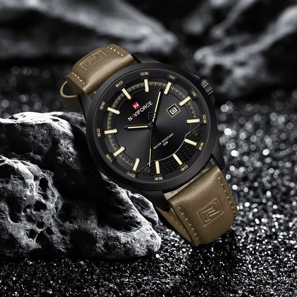 Picture of NAVIFORCE 9248 Men Watch Sport Wristwatch Top Brand Luxury Auto Date Silicone Leather Quartz Original Male Clock Gift &  Black Brown