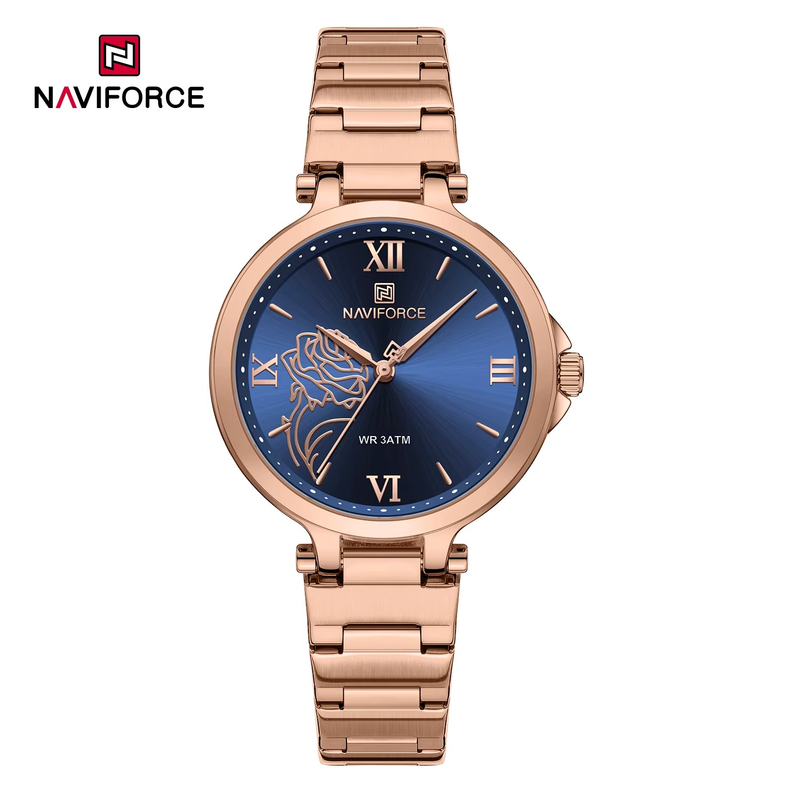 Picture of Naviforce 5060 Women Watches Elegant Lady Quartz Watch Floral Design Stainless Steel Band Waterproof Small Student Watch &  Rose Blue