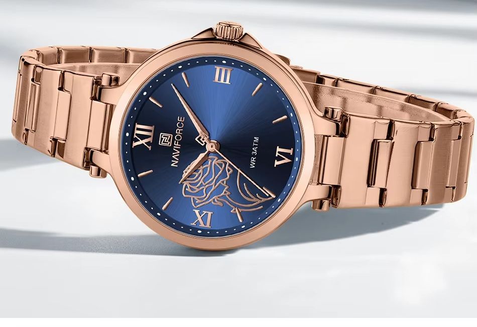 Picture of Naviforce 5060 Women Watches Elegant Lady Quartz Watch Floral Design Stainless Steel Band Waterproof Small Student Watch &  Rose Blue