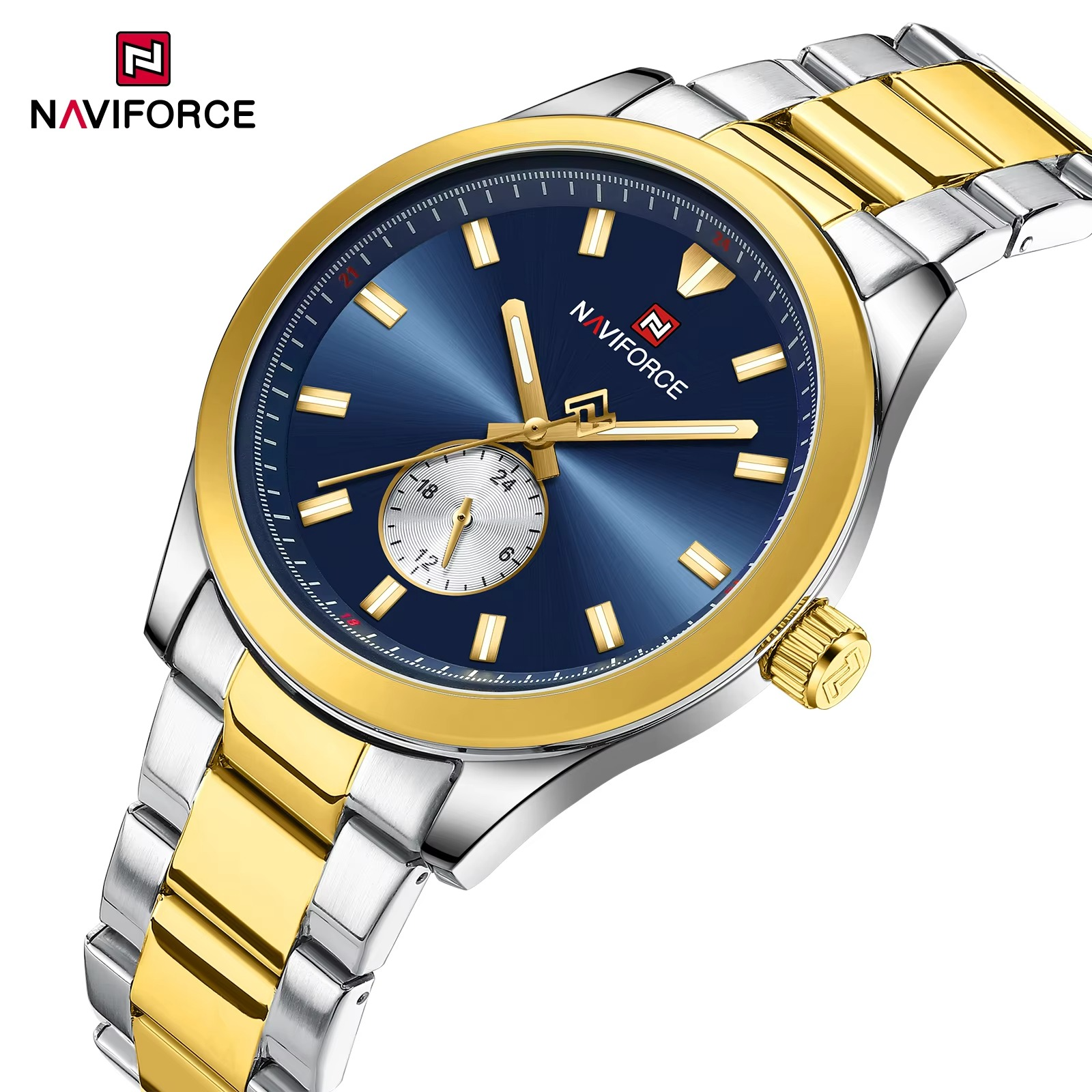 Picture of NAVIFORCE 9231 Two Tone Blue Quartz Multi-function Watch Luxury Small Three Needle Luminous Quartz Watch for Men
