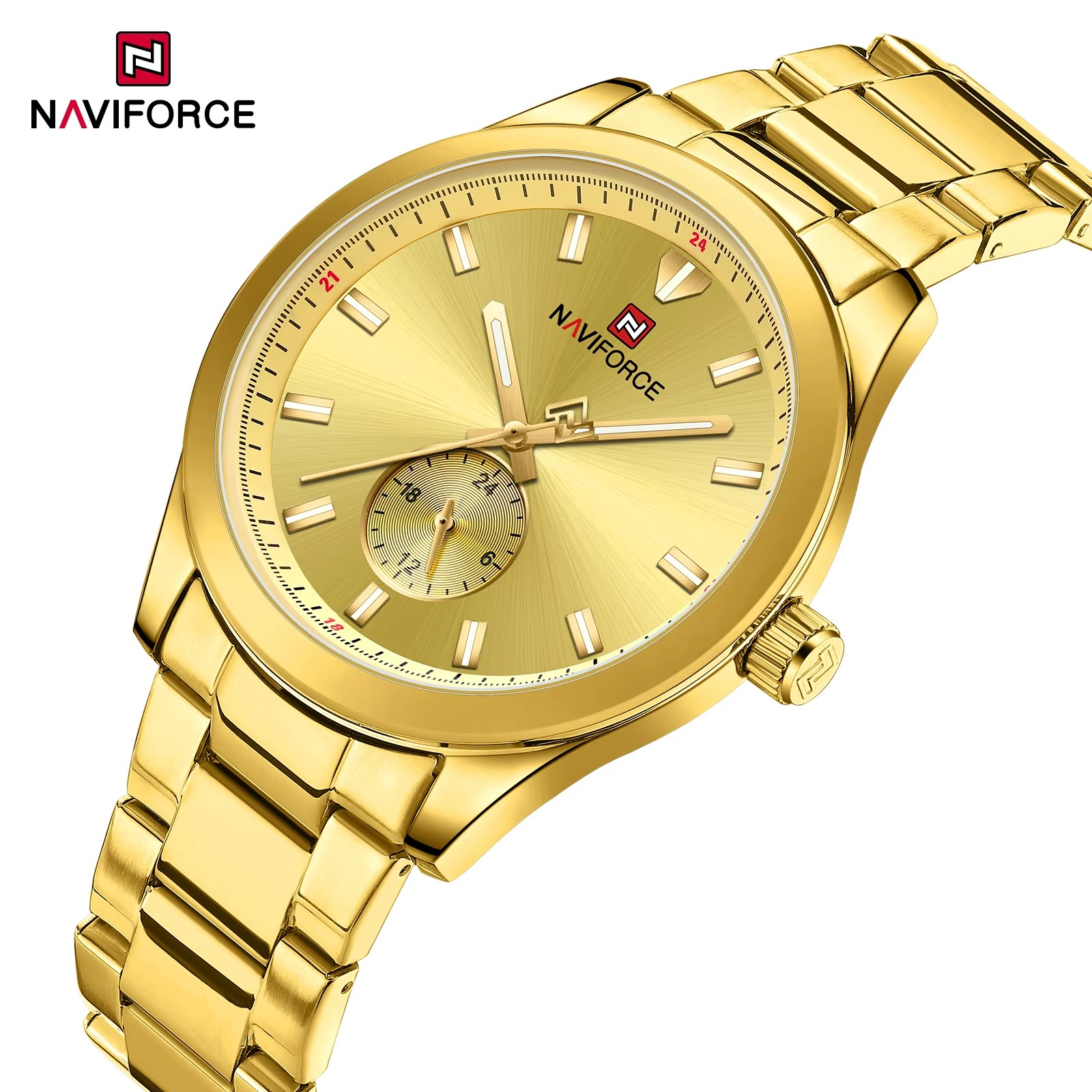 Picture of NAVIFORCE 9231Golden Quartz Multi-function Watch Luxury Small Three Needle Luminous Quartz Watch for Men