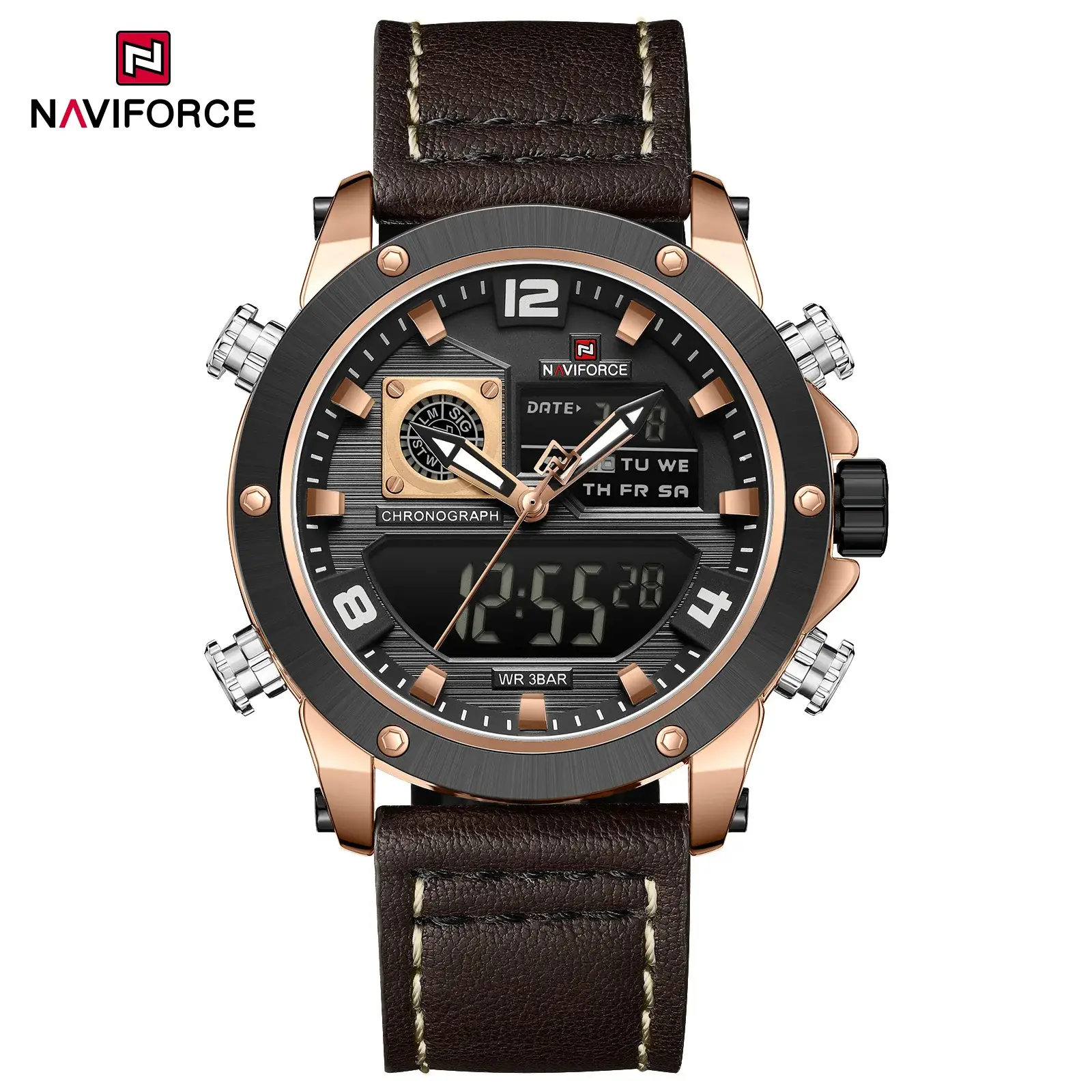 Picture of NAVIFORCE 9236 Luxury Men Wrist Watch Double Display Leather High Quality Quartz Digital Watch Sports Waterproof Multifunction Clock