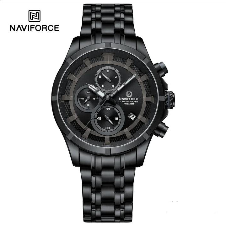 Picture of NAVIFORCE 8046 Black New Color Watch for Men Quartz Wristwatch Stainless Steel Strap 3ATM Waterproof Chronograph Watches