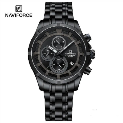 Picture of NAVIFORCE 8046 Black New Color Watch for Men Quartz Wristwatch Stainless Steel Strap 3ATM Waterproof Chronograph Watches