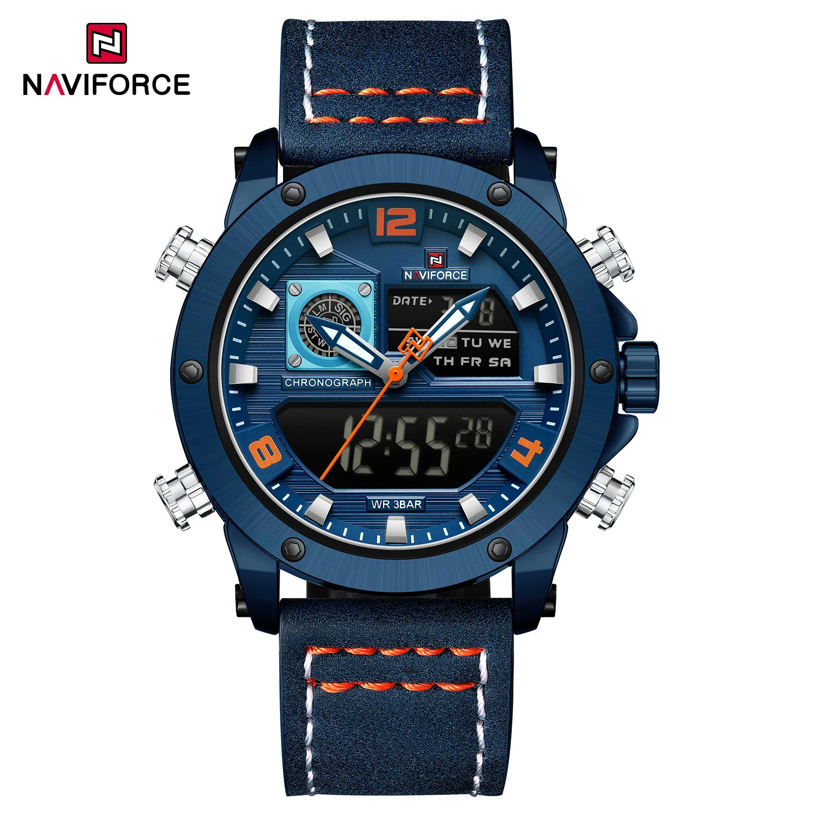 Picture of NAVIFORCE 9236 Luxury Men Wrist Watch Double Display Leather High Quality Quartz Digital Watch Sports Waterproof Multifunction Clock