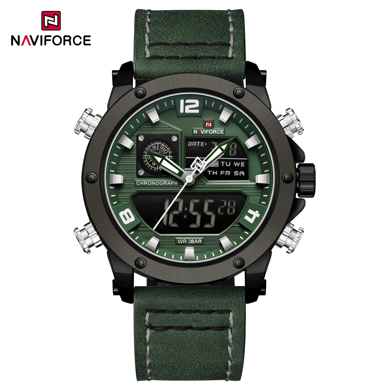 Picture of NAVIFORCE 9236 Luxury Men Wrist Watch Double Display Leather High Quality Quartz Digital Watch Sports Waterproof Multifunction Clock