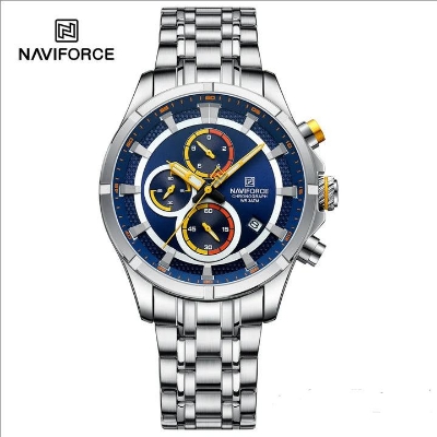 Picture of NAVIFORCE 8046 Black Orange New Color Watch for Men Quartz Wristwatch Stainless Steel Strap 3ATM Waterproof Chronograph Watches