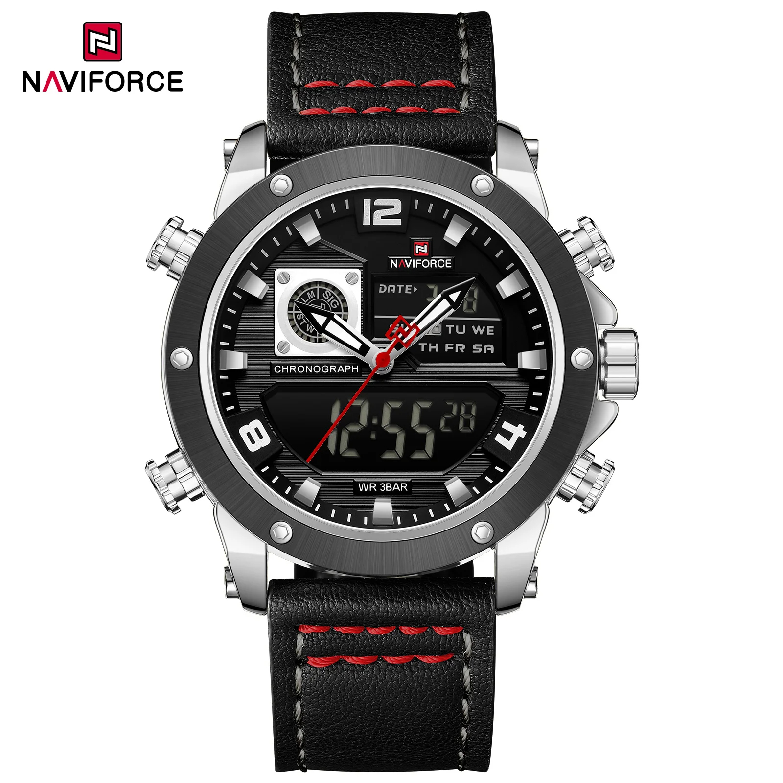 Picture of NAVIFORCE 9236 Luxury Men Wrist Watch Double Display Leather High Quality Quartz Digital Watch Sports Waterproof Multifunction Clock