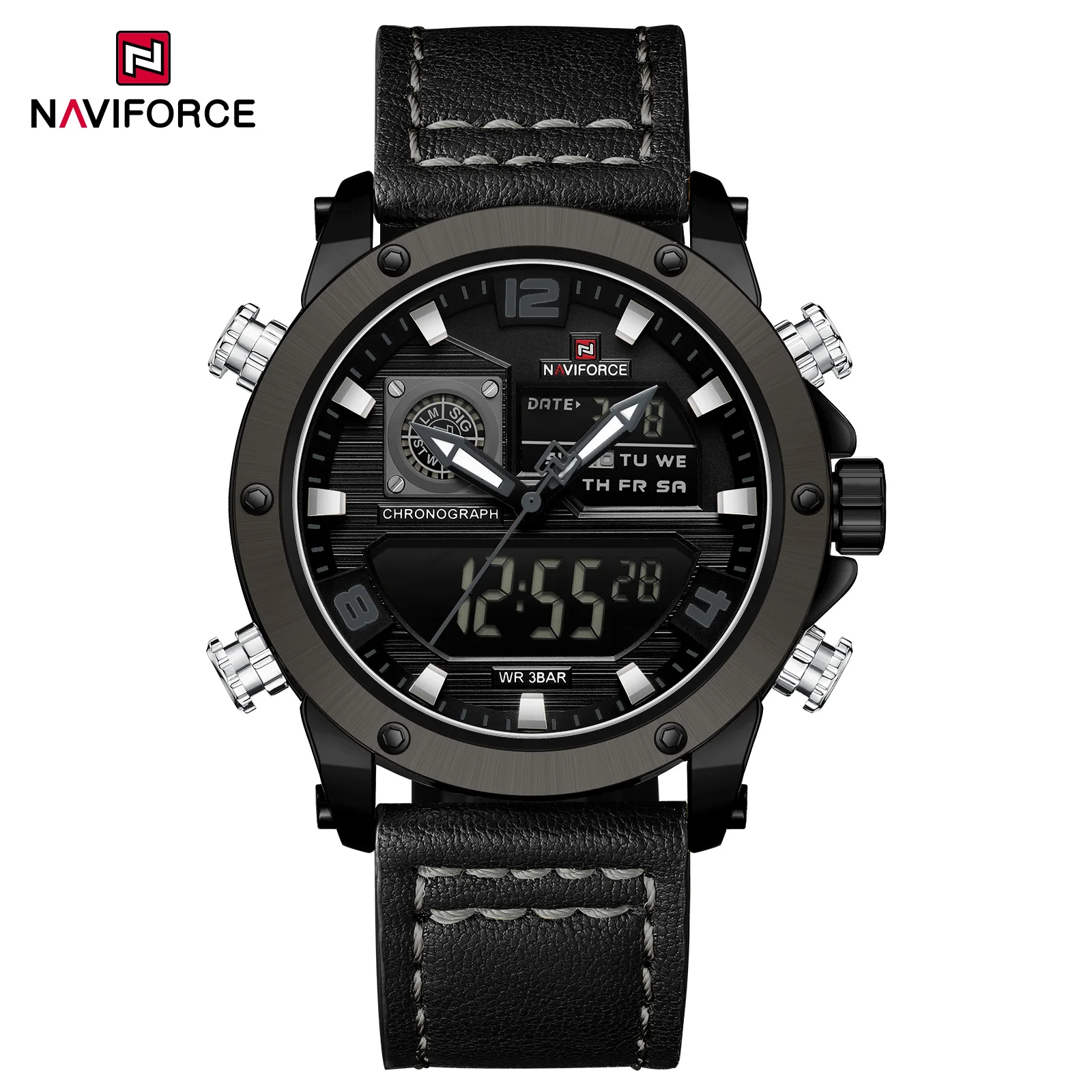 Picture of NAVIFORCE 9236 Luxury Men Wrist Watch Double Display Leather High Quality Quartz Digital Watch Sports Waterproof Multifunction Clock
