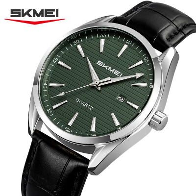 Picture of Skmei 2490 Classic Make Custom Gents Quartz Watch Genuine Leather Strap Waterproofing Date Display Storage Business Wristwatch