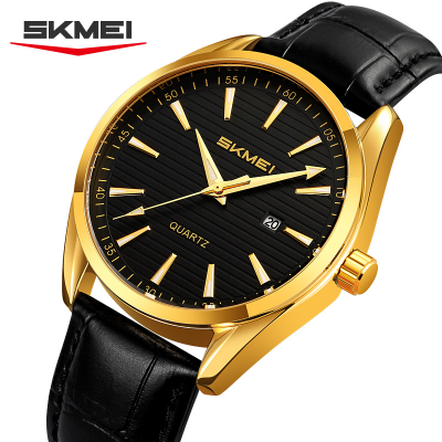 Picture of Skmei 2490 Classic Make Custom Gents Quartz Watch Genuine Leather Strap Waterproofing Date Display Storage Business Wristwatch