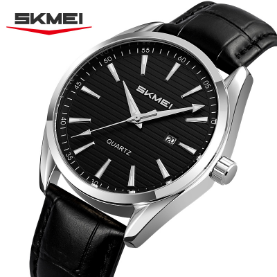 Picture of Skmei 2490 Classic Make Custom Gents Quartz Watch Genuine Leather Strap Waterproofing Date Display Storage Business Wristwatch