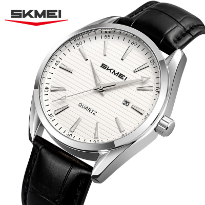 Picture of Skmei 2490 Classic Make Custom Gents Quartz Watch Genuine Leather Strap Waterproofing Date Display Storage Business Wristwatch