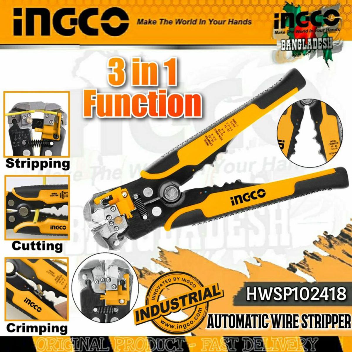 Picture of AUTOMATIC WIRE STRIPPER 3 FUNCTION CUTTING STRIPPING CRIMPING INGCO HWSP102418