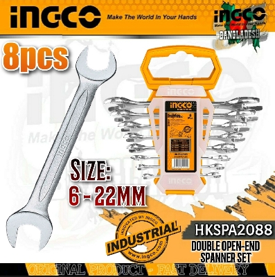 Picture of INGCO DOUBLE OPEN END SPANNER SET - 8 pcs HKSPA2088