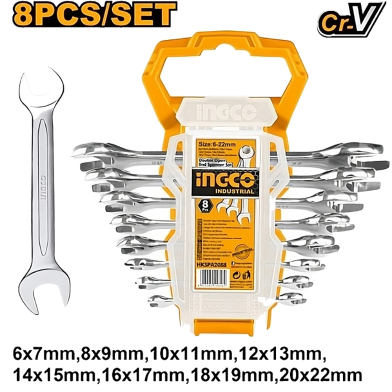 Picture of INGCO DOUBLE OPEN END SPANNER SET - 8 pcs HKSPA2088