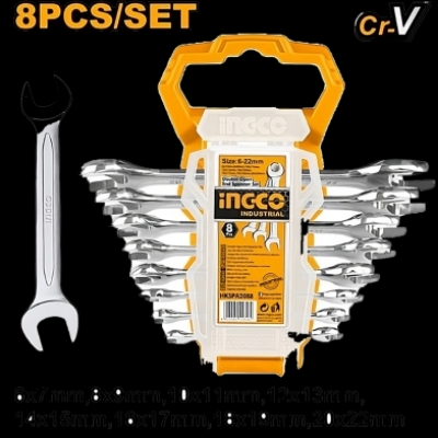 Picture of INGCO DOUBLE OPEN END SPANNER SET - 8 pcs HKSPA2088