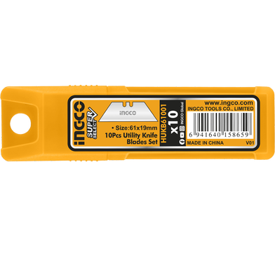 Picture of INGCO 19×61mm 10 pcs Utility Knife Blades Set HUKB61001