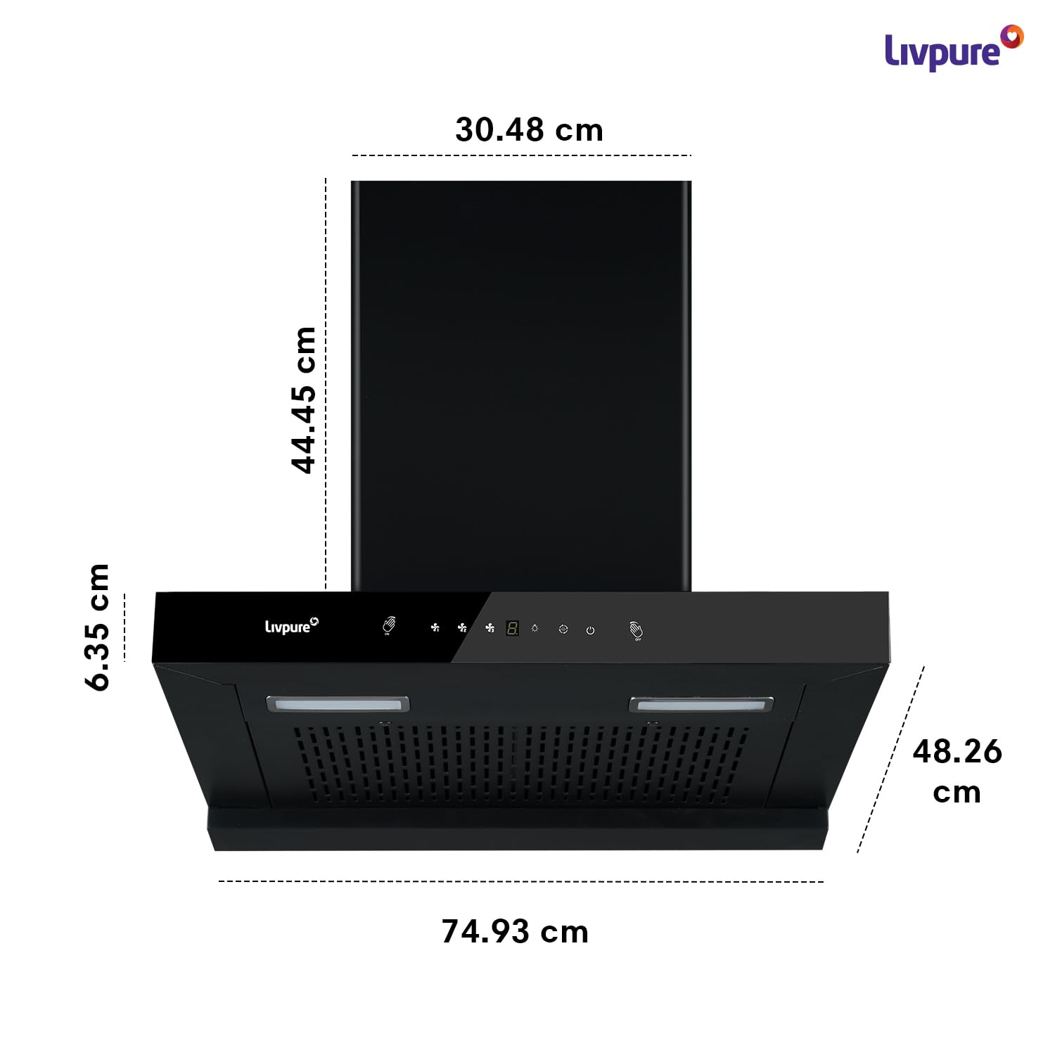 Picture of Livpure Ether-75 Kitchen Hood Filterless autoclean technology with Touch and gesture control |10 Year Warranty On Motor
