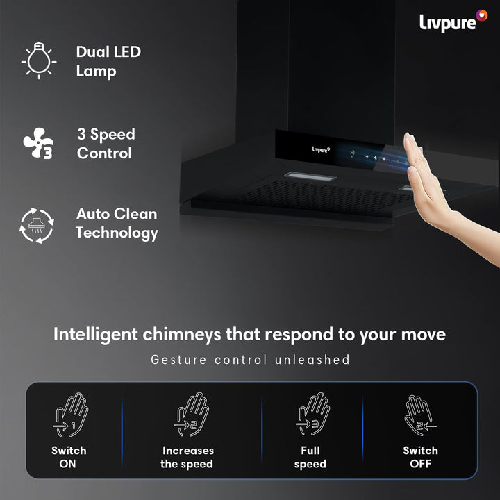 Picture of Livpure Ether-75 Kitchen Hood Filterless autoclean technology with Touch and gesture control |10 Year Warranty On Motor