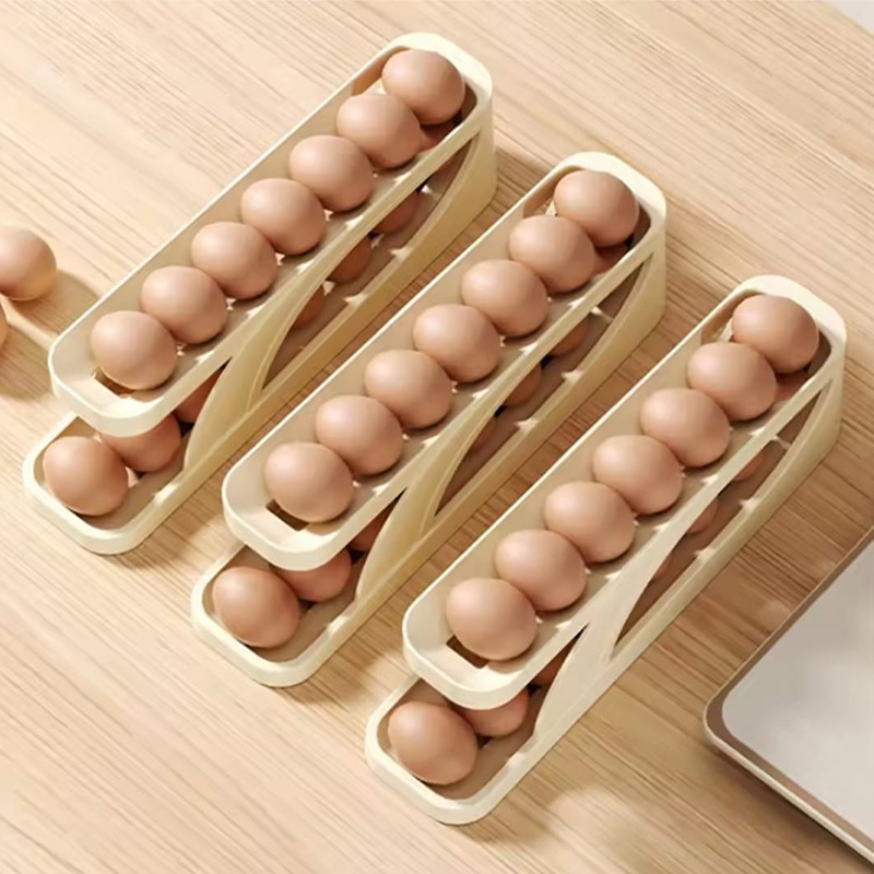 Picture of Double-Layer Egg Dispenser Automatic Roll-Down Egg Storage Rack Slide Egg Carton Refrigerator Egg Basket Kitchen Countertop Egg Holder Dshops