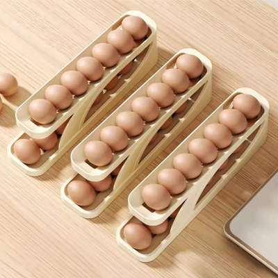 Picture of Double-Layer Egg Dispenser Automatic Roll-Down Egg Storage Rack Slide Egg Carton Refrigerator Egg Basket Kitchen Countertop Egg Holder Dshops