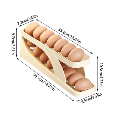 Picture of Double-Layer Egg Dispenser Automatic Roll-Down Egg Storage Rack Slide Egg Carton Refrigerator Egg Basket Kitchen Countertop Egg Holder Dshops