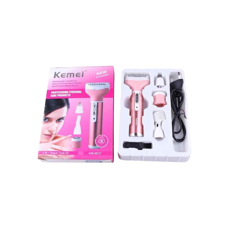 Picture of Kemei KM - 6637 Multifunctional 4 in 1 Rechargeable Women Body Shaver Beard Eyebrow Nose Trimmer Set Female Electric Shaver.