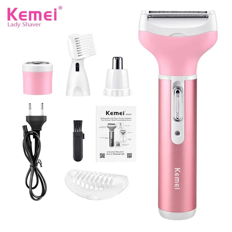 Picture of Kemei KM - 6637 Multifunctional 4 in 1 Rechargeable Women Body Shaver Beard Eyebrow Nose Trimmer Set Female Electric Shaver.