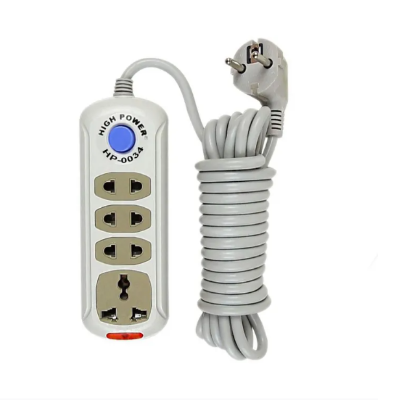 Picture of High Power HP 4 Gang Socket Multiplug Power Strip – 4 Port Extension with 2M/5M Cable | 2500W Max Load | Overload & Surge Protected | Power Switch & Indicator | 2 Pin Plug – White