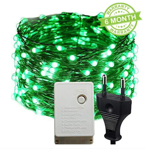 Picture of Led Waterproof 8 Mode Copper String Fairy Decoration Light 10M 100Led Direct Plug in for Diwali and Other Decorations (Green) - Room Decoration Light