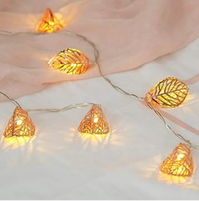 Picture of ধাতব ফেইরি লাইট 3D লিফ শেপ সোনালী রঙের কারেন্ট চালিত পিসের সেট