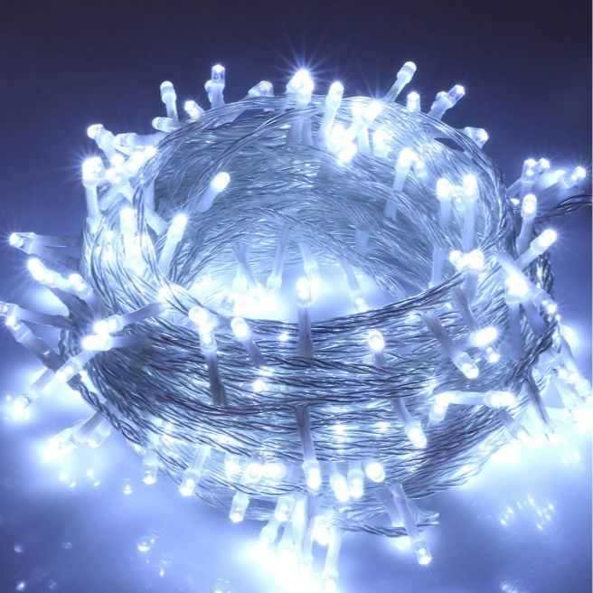 Picture of LED Curtain String Fairy Lights 9.8x9.8 Ft – 8 Modes, Cool White – Plug-in Decorative Lights for Wall, Window, Bedroom, Party & Backdrop