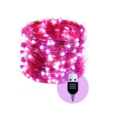 Picture of Led Waterproof 8‑Mode Copper String Fairy Light (10 m, 100 LED, Pink