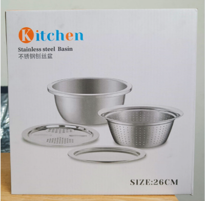 Picture of 4 in 1 Multifunctional Stainless Steel Basin with Vegetable Cutter & Drain Basket