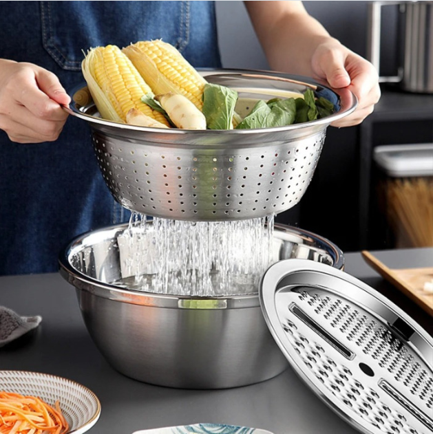 Picture of 4 in 1 Multifunctional Stainless Steel Basin with Vegetable Cutter & Drain Basket