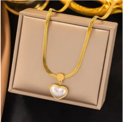 Picture of Pearl Heart Pendant 18k Gold Plated Necklace – Model 414