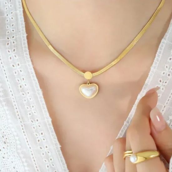 Picture of Pearl Heart Pendant 18k Gold Plated Necklace – Model 414