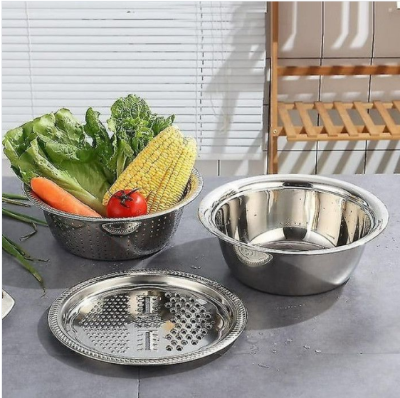 Picture of 3-in-1 Multifunctional Stainless Steel Basin with Vegetable Cutter & Drain Basket