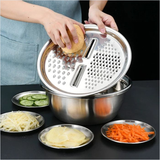 Picture of 3-in-1 Multifunctional Stainless Steel Basin with Vegetable Cutter & Drain Basket