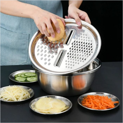 Picture of 3-in-1 Multifunctional Stainless Steel Basin with Vegetable Cutter & Drain Basket
